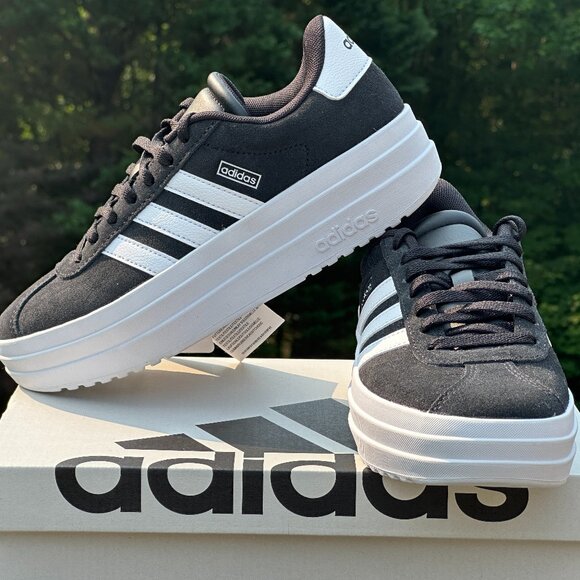 NEW Adidas Youth VL Court Bold Black Platform Casual Sneaker - Sizes 4 and 6 - Picture 1 of 8